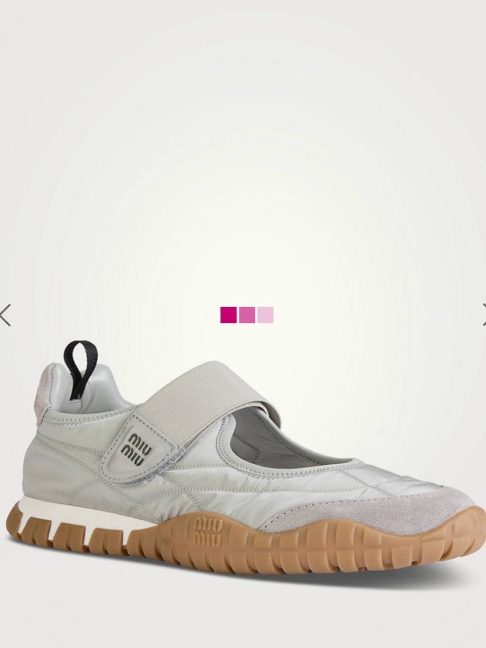 Miu Miu womens’ Grey Suede and Nylon Low-Top Sneakers with Gum Sole